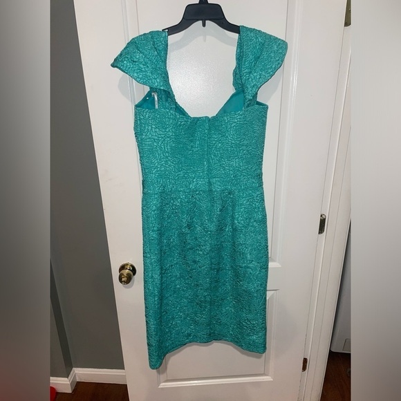 NEW! Tadashi Shoji Audrie Off Shoulder Jacquard Dress 👗 Jasmine Green sz 14 NWT - Picture 14 of 15